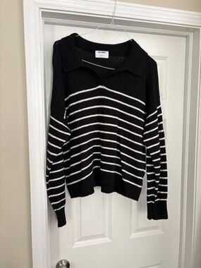Old Navy Oversized Striped Knit Polo Sweater Women’s Large Preppy Coastal
